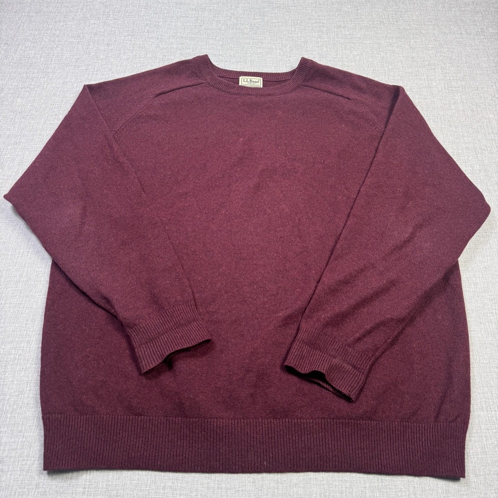 L.L. Bean Lambswool Sweater Pullover Mens XL Maroon Crew Neck Tight-Knit - Picture 3 of 7